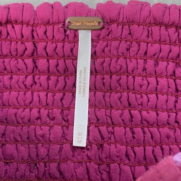 Free People Matilda Floral Strapless Mini Dress Smocked Back Bow Tie Purple Sz M - Picture 4 of 8